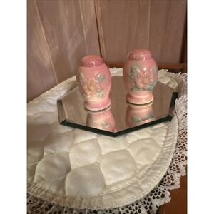 Vintage Hull Pink Sunglow Pottery Salt & Pepper Shakers Floral